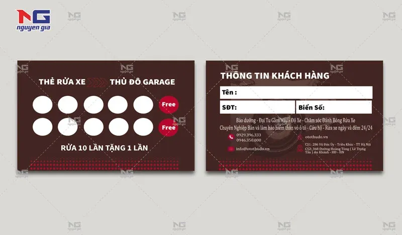 Mẫu card thẻ rửa xe