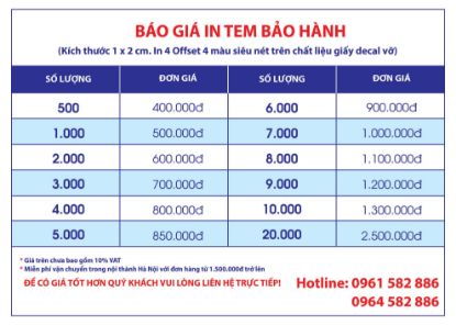 Hình ảnh của Báo giá in tem bảo hành