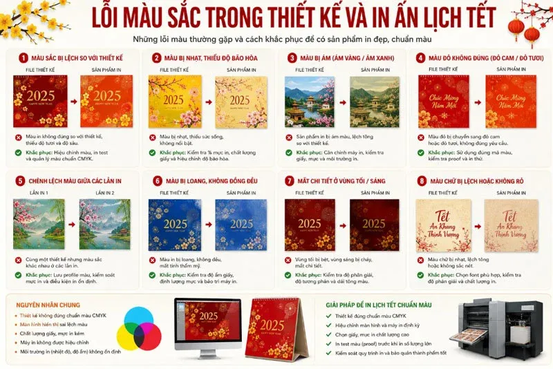 Hình ảnh minh họa về lỗi màu sắc gặp trong in lịch tết