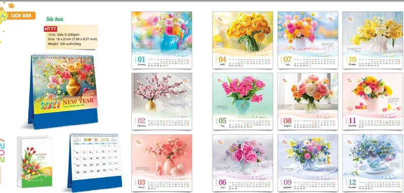 Lịch sắc hoa tươi tắn