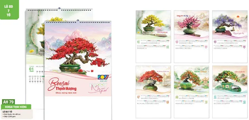 mẫu lịch tết Bonsai thịnh vượng AH79