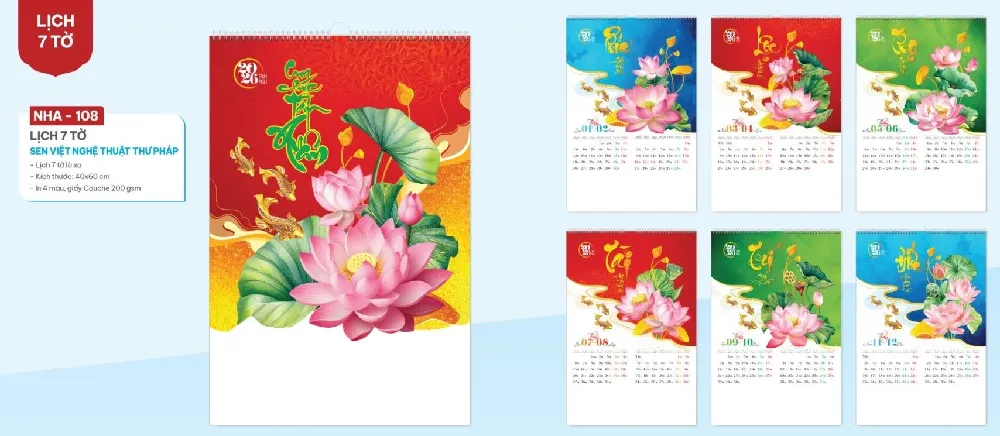 in lịch tết treo tường nghệ thuật thư pháp đẹp