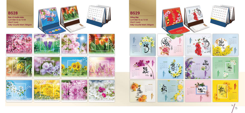 in lịch đề bàn rực rỡ muôn màu
