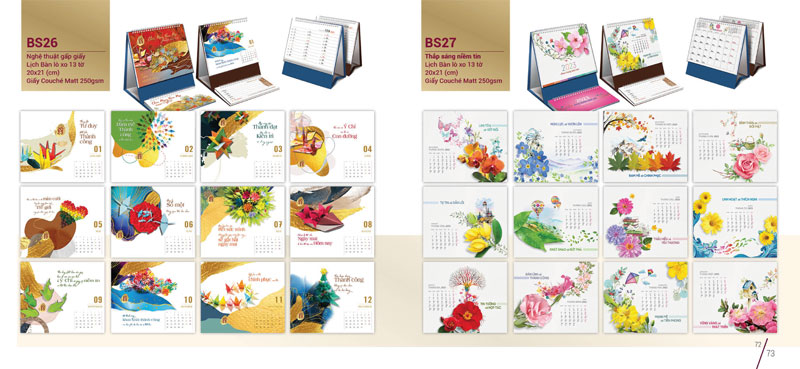 mẫu lịch bàn nghệ thuật gấp giấy