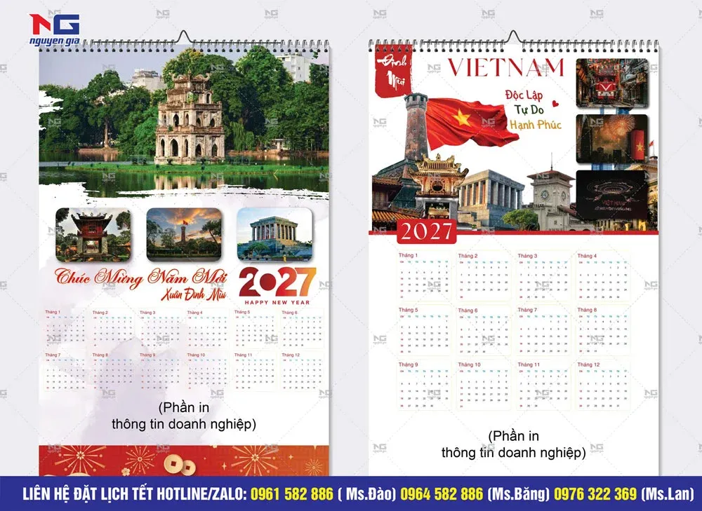 Lịch 1 tờ nẹp thiếc 2027