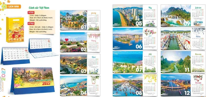 mẫu lịch để bàn 2027 cập nhật mới cảnh sắc Việt Nam
