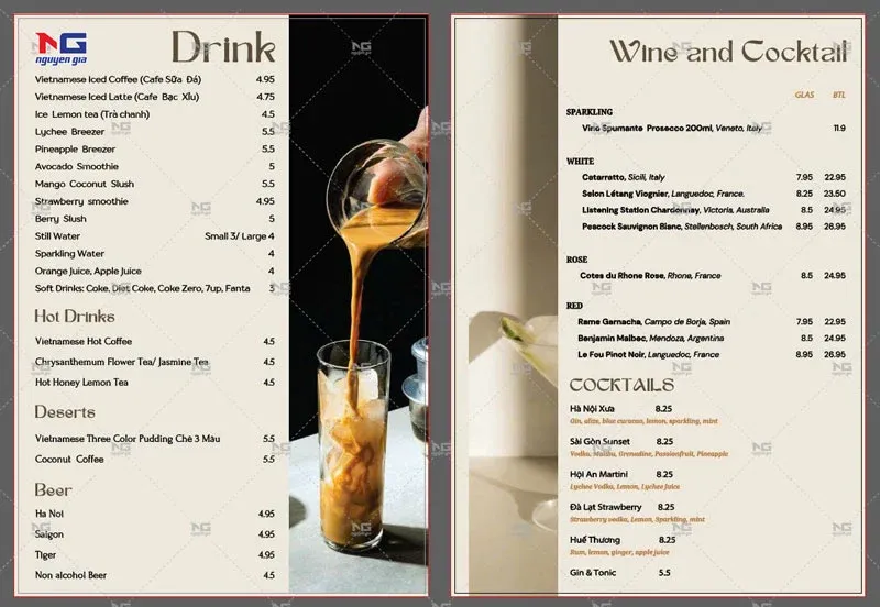 Mẫu menu theo yêu cầu của khách hàng