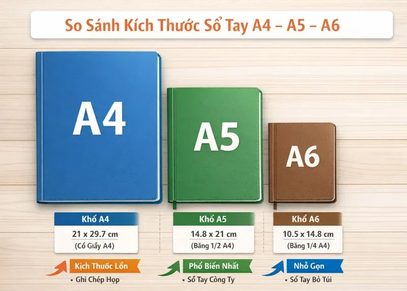 Kích thước sổ tay A4, A5, A6