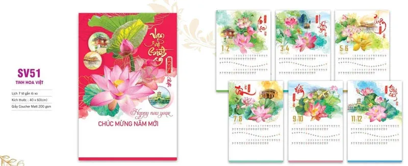 mẫu lịch tết hoa sen đẹp