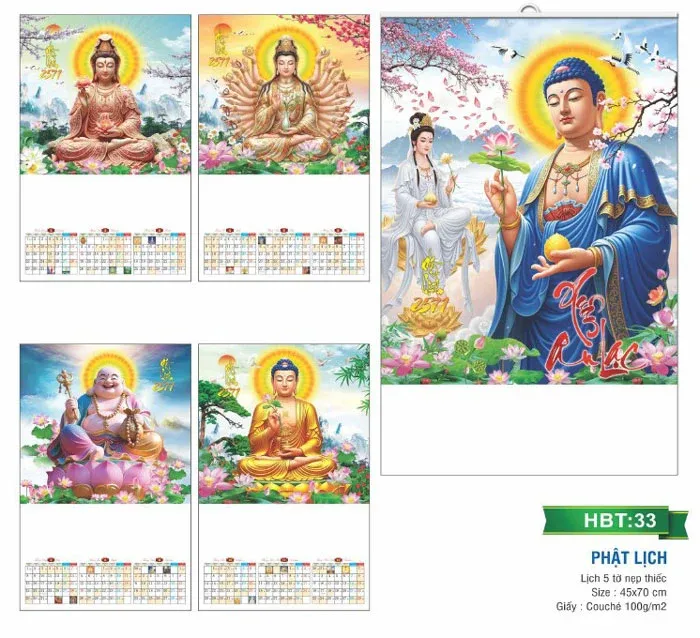 Mẫu lịch 5 tờ phật lịch
