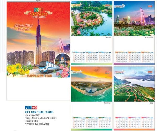 mẫu lịch treo tường nẹp thiếc 5 tờ đẹp