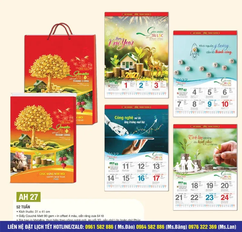 mẫu ruột bên trong lịch 52 tuần mới cập nhật cho mẫu lịch tết 2027