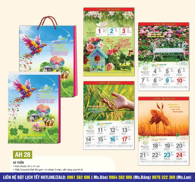 Mẫu ruột bên trong lịch 52 tuần
