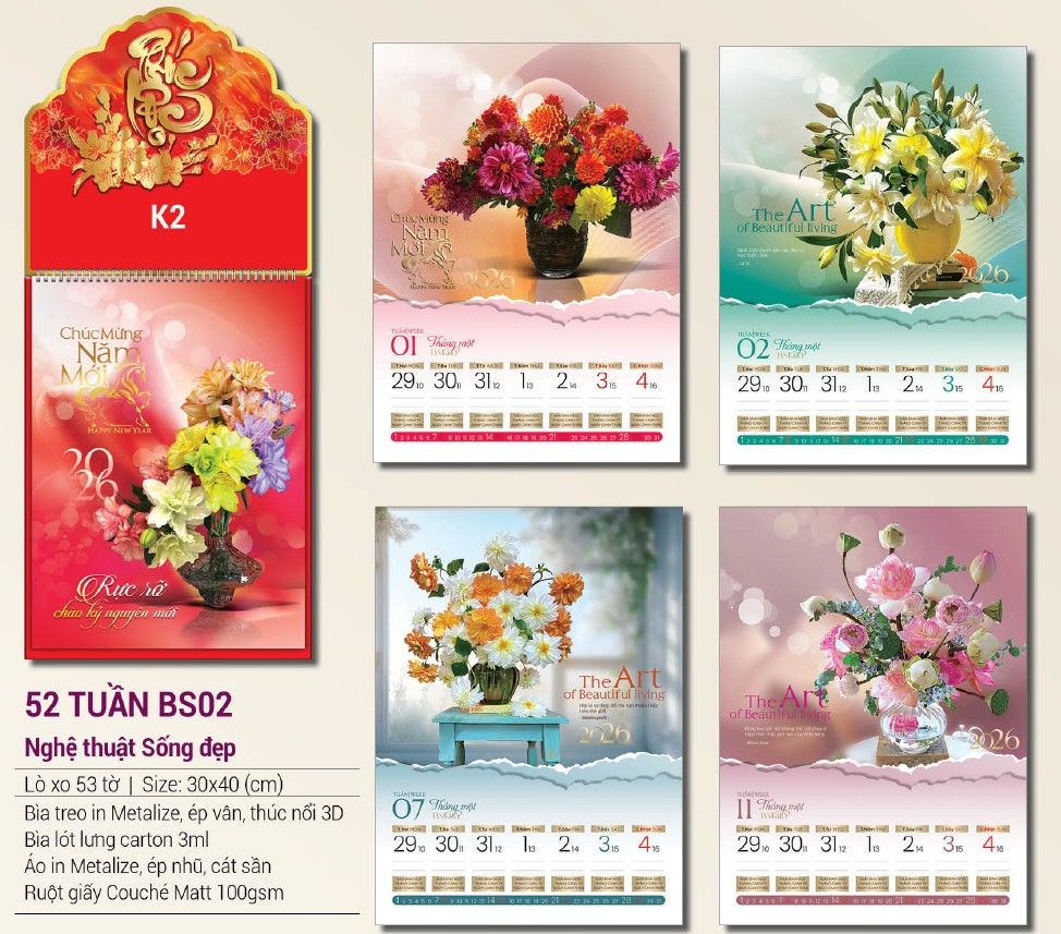 mẫu lịch tết 52 tuần đẹp đơn giản