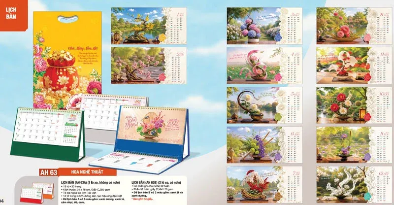 mẫu lịch để bàn Hoa nghệ thuật