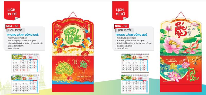 mẫu lịch 13 tờ 2025 đẹp