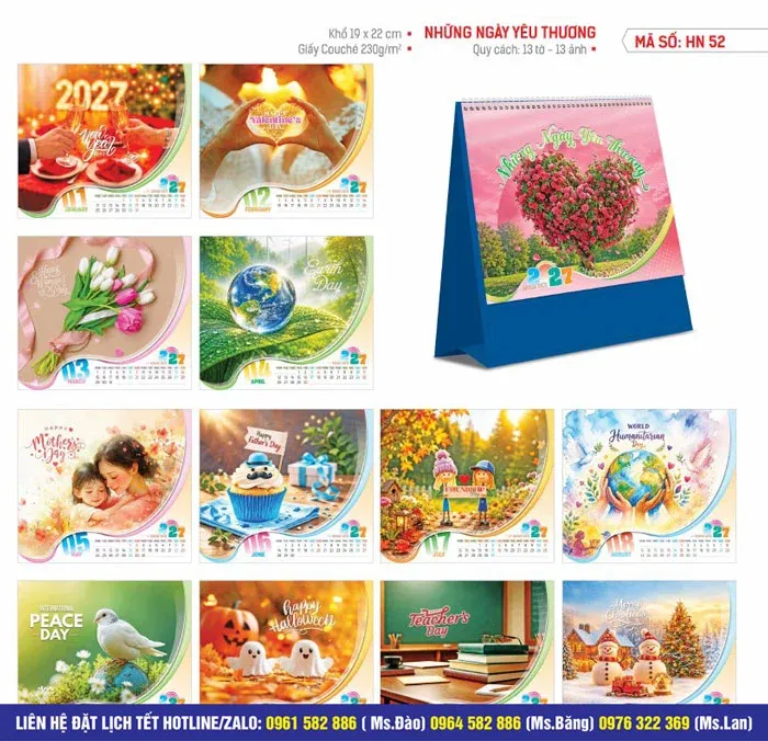 mẫu lịch bàn những ngày tháng yêu thương