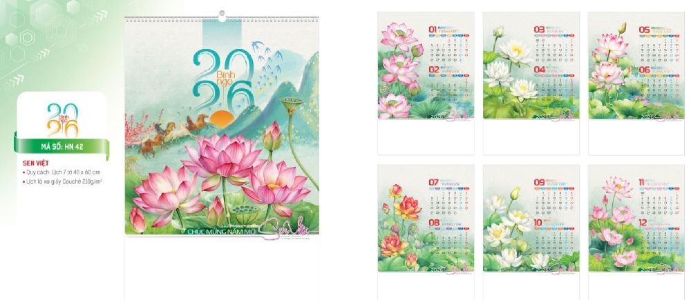 HN lịch treo tường hoa sen